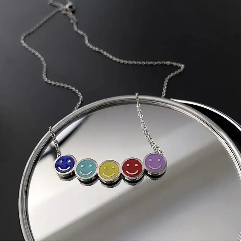 NEW 18K yellow gold plated smile face colorful necklace jewelry B21B